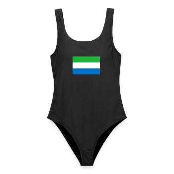 Sierra Leone – Flaggenwappen Grün, Weiß Blau - Frauen Badeanzug - Schwarz - Vorne - AI Model Female 172 light (172cm)