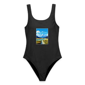 Mount Cook Nationalpark Neuseeland Reiseposter - Frauen Badeanzug - Schwarz - Vorne - AI Model Female 172 light (172cm)