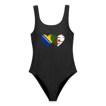 Bosnien Algerien Flagge Herz used - Frauen Badeanzug - Schwarz - Vorne - AI Model Female 172 light (172cm)