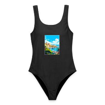Monaco Vintage Reiseposter WPA Souvenir - Frauen Badeanzug - Schwarz - Vorne - AI Model Female 172 light (172cm)