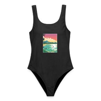Honolulu Hawaii Vintage Reiseposter WPA Souvenir - Frauen Badeanzug - Schwarz - Vorne - AI Model Female 172 light (172cm)