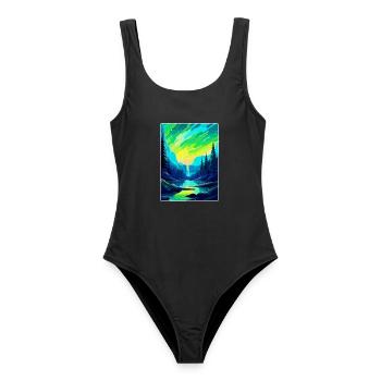 Aurora Borealis Island Vintage Reiseplakat WPA - Frauen Badeanzug - Schwarz - Vorne - AI Model Female 172 light (172cm)