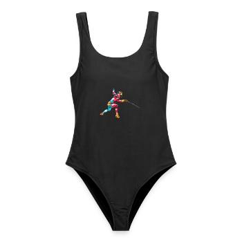 Rasender Degenfechter Turnierstart - Frauen Badeanzug - Schwarz - Vorne - AI Model Female 172 light (172cm)