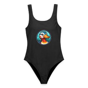 Mandarinente Buntglas Bunte Karikatur Kawai - Frauen Badeanzug - Schwarz - Vorne - AI Model Female 172 light (172cm)