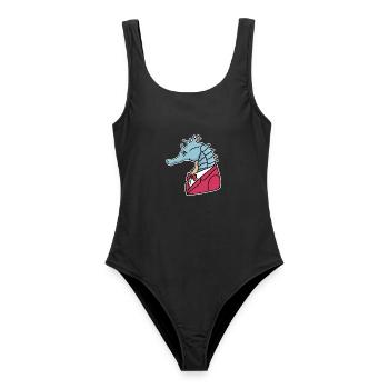 Distinguiertes Seepferdchen Smoking - Frauen Badeanzug - Schwarz - Vorne - AI Model Female 172 light (172cm)