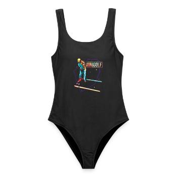 Zielsicherer Minigolf Turnierprofi - Frauen Badeanzug - Schwarz - Vorne - AI Model Female 172 light (172cm)