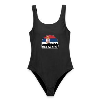 Belgrad Serbien Flagge Skyline Silhouette Reisen - Frauen Badeanzug - Schwarz - Vorne - AI Model Female 172 light (172cm)