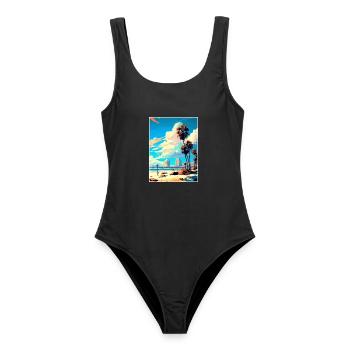 Long Beach Kalifornien Cali Vintage Reiseposter - Frauen Badeanzug - Schwarz - Vorne - AI Model Female 172 light (172cm)