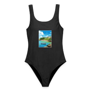 Polkerris Cornwall Vintage Reiseposter Souvenir - Frauen Badeanzug - Schwarz - Vorne - AI Model Female 172 light (172cm)