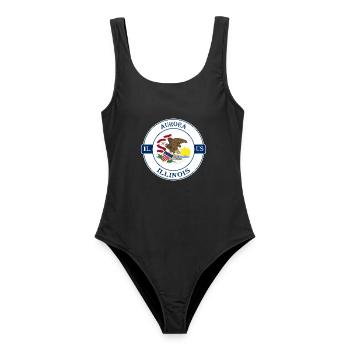 Aurora Illinois Flagge USA Reise Souvenir Abzeichen - Frauen Badeanzug - Schwarz - Vorne - AI Model Female 172 light (172cm)
