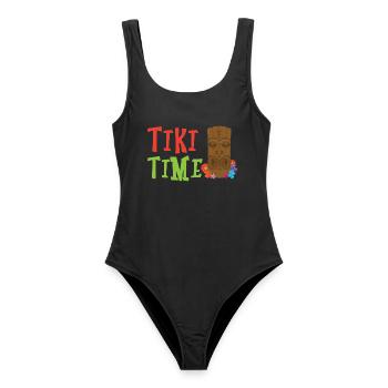 Tiki Time Tropischer Drink Luau Party Tiki Bar - Frauen Badeanzug - Schwarz - Vorne - AI Model Female 172 light (172cm)