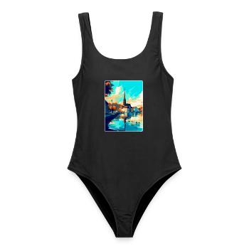 Konstanz Deutschland Vintage Reiseplakat Souvenir - Frauen Badeanzug - Schwarz - Vorne - AI Model Female 172 light (172cm)