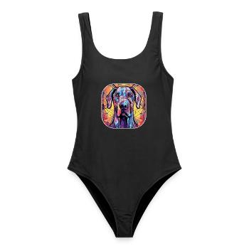 Bunte Deutsche Dogge Hunderasse Aquarellglas Pai - Frauen Badeanzug - Schwarz - Vorne - AI Model Female 172 light (172cm)