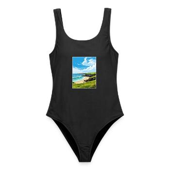 Trevaunance Cove Cornwall Vintage Reiseposter - Frauen Badeanzug - Schwarz - Vorne - AI Model Female 172 light (172cm)