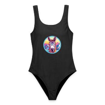 Esel Aquarell Karikatur Kawaii Haustier Tier Farbe - Frauen Badeanzug - Schwarz - Vorne - AI Model Female 172 light (172cm)