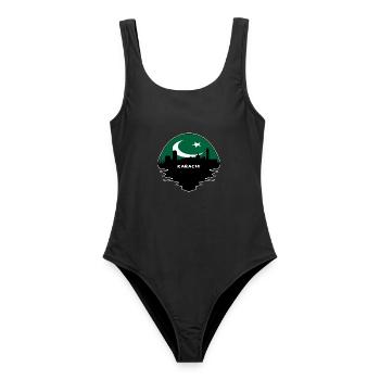 Karachi Pakistan Flagge Skyline Silhouette Reisen - Frauen Badeanzug - Schwarz - Vorne - AI Model Female 172 light (172cm)