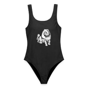 Flauschiger Chow Chow Löwenhund - Frauen Badeanzug - Schwarz - Vorne - AI Model Female 172 light (172cm)