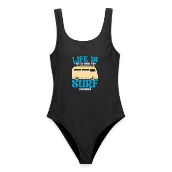Life Is Better When You Surf USA Kalifornien Surfe - Frauen Badeanzug - Schwarz - Vorne - AI Model Female 172 light (172cm)