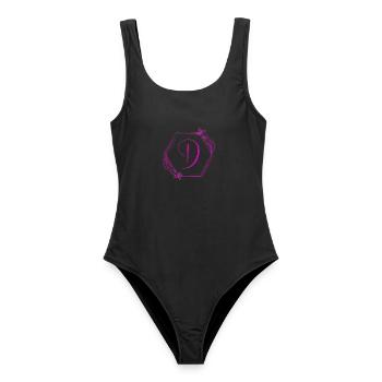 D Monogramm Blütenrahmen Pink Hexagon - Frauen Badeanzug - Schwarz - Vorne - AI Model Female 172 light (172cm)
