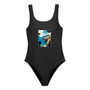 Skopelos Griechenland Dekoration Vintage Reiseposter - Frauen Badeanzug - Schwarz - Vorne - AI Model Female 172 light (172cm)