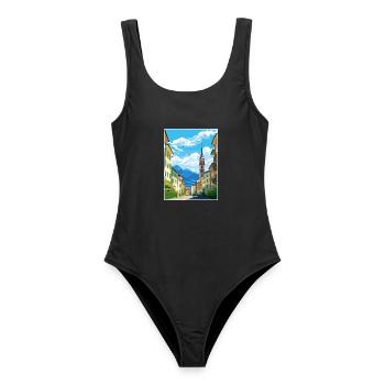 Bozen Italien Vintage Reiseposter WPA Souvenir - Frauen Badeanzug - Schwarz - Vorne - AI Model Female 172 light (172cm)