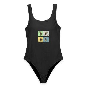 Skifahren Retro - Frauen Badeanzug - Schwarz - Vorne - AI Model Female 172 light (172cm)