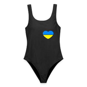 Herz 2farbig - Azurblau Gold - Ukraine - Frauen Badeanzug - Schwarz - Vorne - AI Model Female 172 light (172cm)