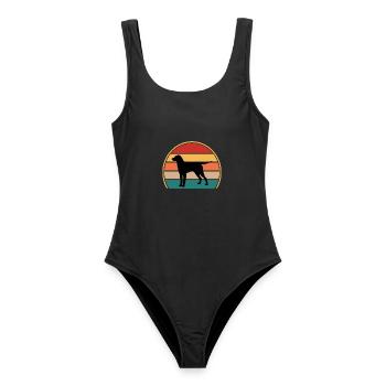 Lockig Beschichteter Retriever Hund Silhouette Retro Sonnenuntergang - Frauen Badeanzug - Schwarz - Vorne - AI Model Female 172 light (172cm)
