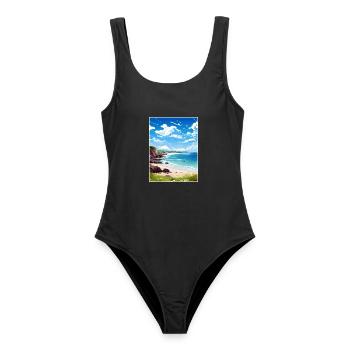 Trevaunance Cove Cornwall Vintage Reiseposter - Frauen Badeanzug - Schwarz - Vorne - AI Model Female 172 light (172cm)
