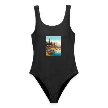 Lake Tahoe Nevada Vintage Reiseposter Souvenir - Frauen Badeanzug - Schwarz - Vorne - AI Model Female 172 light (172cm)
