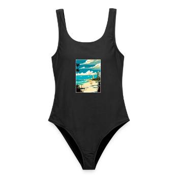 Burleigh Heads Beach Australien Reiseposter - Frauen Badeanzug - Schwarz - Vorne - AI Model Female 172 light (172cm)