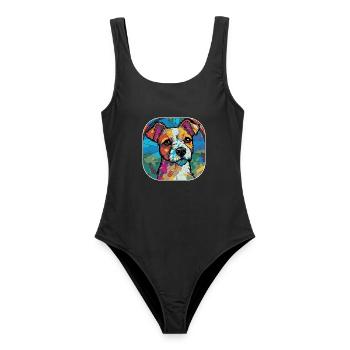 Buntes Russel Terrier Hunderasse Aquarellglas - Frauen Badeanzug - Schwarz - Vorne - AI Model Female 172 light (172cm)