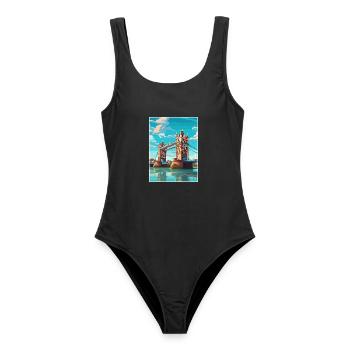Tower Bridge England Vintage Reiseposter WPA Kunst - Frauen Badeanzug - Schwarz - Vorne - AI Model Female 172 light (172cm)