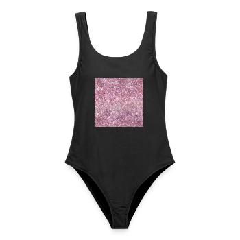 Gesichtsmaske Sticker Pink Glitzer - Frauen Badeanzug - Schwarz - Vorne - AI Model Female 172 light (172cm)