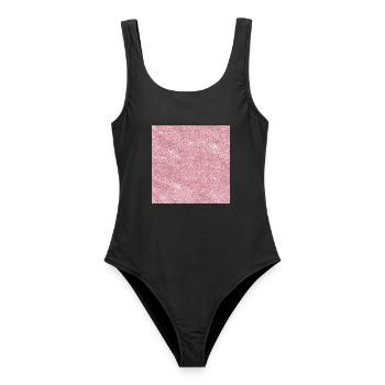 Gesichtsmaske Sticker Pink Glitzer - Frauen Badeanzug - Schwarz - Vorne - AI Model Female 172 light (172cm)