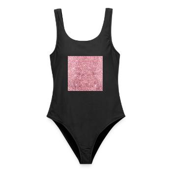 Gesichtsmaske Sticker Pink Glitzer - Frauen Badeanzug - Schwarz - Vorne - AI Model Female 172 light (172cm)