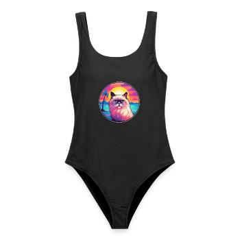 Birman-Katzenrasse-Aquarell-Cartoon-Kawaii-Haustier - Frauen Badeanzug - Schwarz - Vorne - AI Model Female 172 light (172cm)