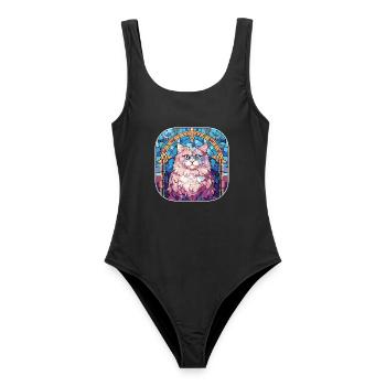 Bunte persische Katzenrasse Aquarellmalerei - Frauen Badeanzug - Schwarz - Vorne - AI Model Female 172 light (172cm)