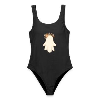Boho Geist mit Blumen – Süßes Halloween Design - Frauen Badeanzug - Schwarz - Vorne - AI Model Female 172 light (172cm)
