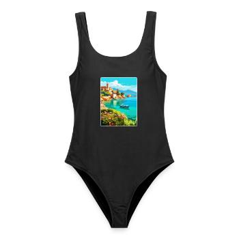 Kreta Griechenland Vintage Reiseplakat WPA Souvenir - Frauen Badeanzug - Schwarz - Vorne - AI Model Female 172 light (172cm)