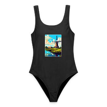 Kinderdijk Niederlande Vintage Reiseposter WPA - Frauen Badeanzug - Schwarz - Vorne - AI Model Female 172 light (172cm)