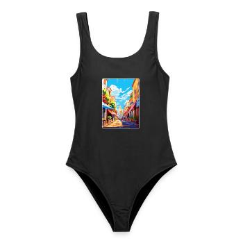 Perpignan Frankreich Vintage Reiseplakat Souvenir - Frauen Badeanzug - Schwarz - Vorne - AI Model Female 172 light (172cm)