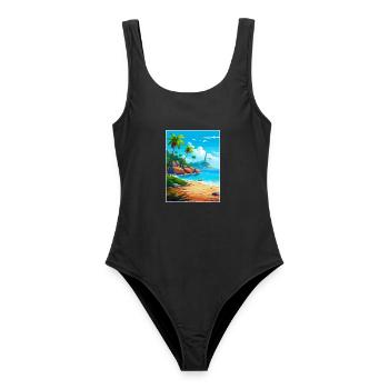 Jamaika Karibik Vintage Reiseplakat Souvenir - Frauen Badeanzug - Schwarz - Vorne - AI Model Female 172 light (172cm)