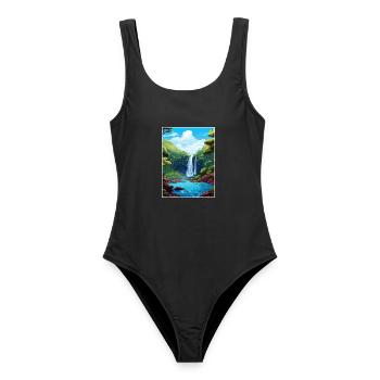 Rio Celeste Wasserfall Vintage Reiseposter WPA - Frauen Badeanzug - Schwarz - Vorne - AI Model Female 172 light (172cm)
