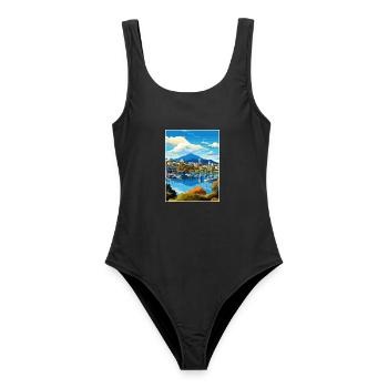 Hobart Australia Au Vintage Reiseposter Souvenir - Frauen Badeanzug - Schwarz - Vorne - AI Model Female 172 light (172cm)