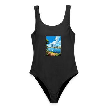Darwin Australien Deko Vintage Reiseposter WPA - Frauen Badeanzug - Schwarz - Vorne - AI Model Female 172 light (172cm)