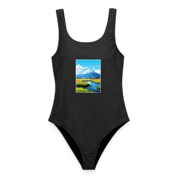 Mount Taranaki Neuseeland Vintage Reiseposter - Frauen Badeanzug - Schwarz - Vorne - AI Model Female 172 light (172cm)