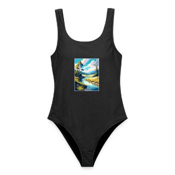 Wye Creek Dekoration Neuseeland Reiseposter - Frauen Badeanzug - Schwarz - Vorne - AI Model Female 172 light (172cm)