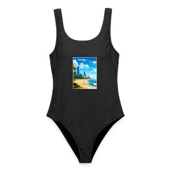 Surfers Paradise Beach Australien Reiseposter - Frauen Badeanzug - Schwarz - Vorne - AI Model Female 172 light (172cm)