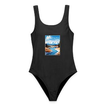 Twin Lakes Alaska Vintage Reiseposter Souvenir - Frauen Badeanzug - Schwarz - Vorne - AI Model Female 172 light (172cm)
